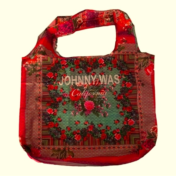 Johnny Was fold up multicolored floral nylon Tote Bag 18x15”